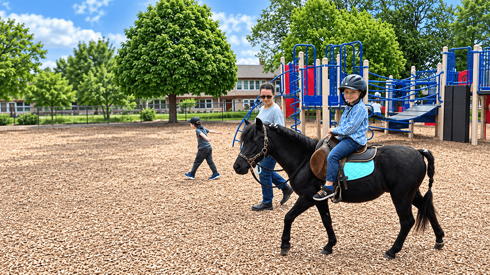 A child enjoying a pony activity at Strawberry Vale Out of School Care